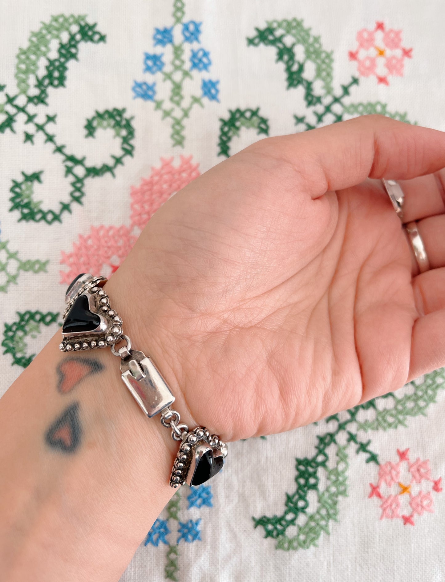 Vintage Tiny Onyx Silver Bracelet.