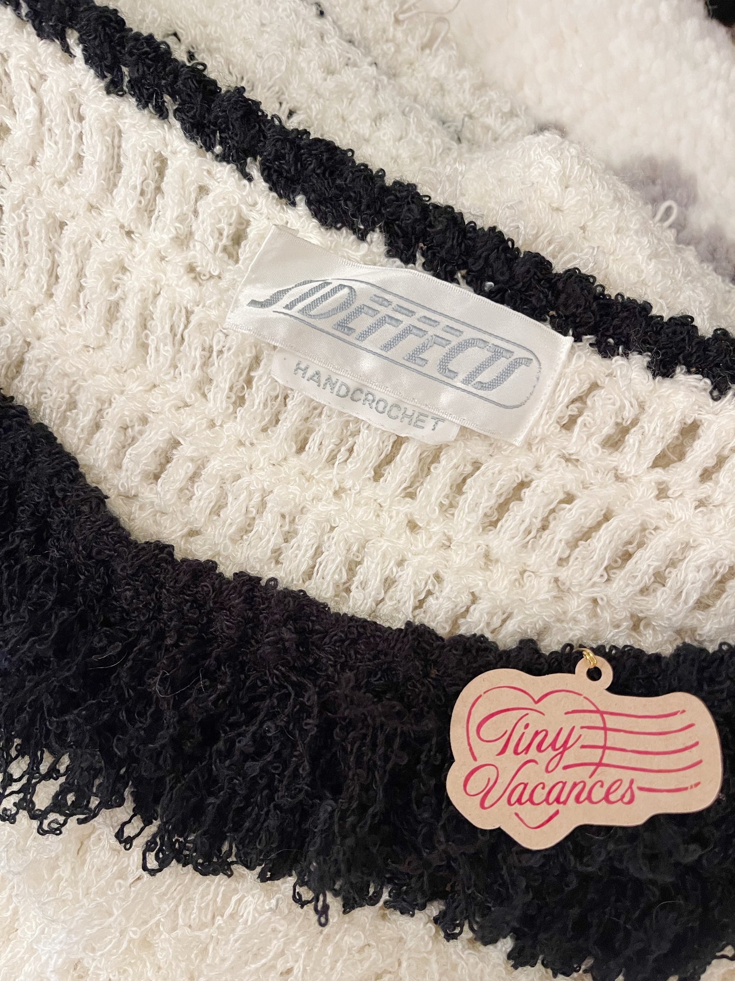 1990s Black and White Shaggy Knit Sweater