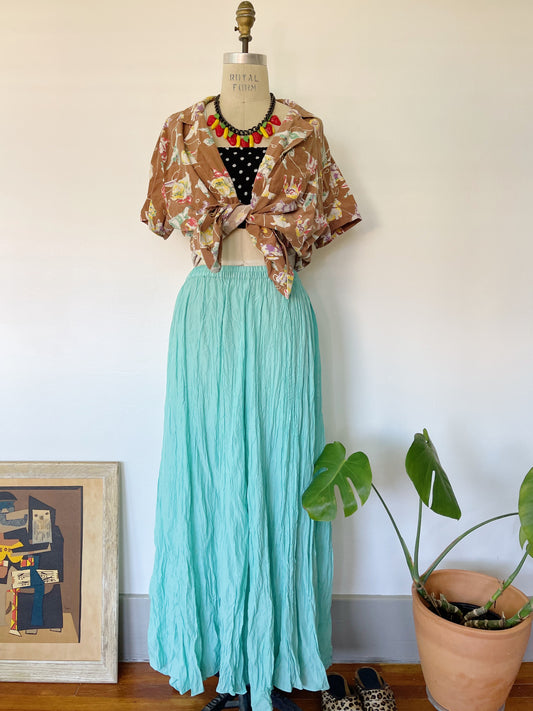 1990s Turquoise Color Maxi Skirt
