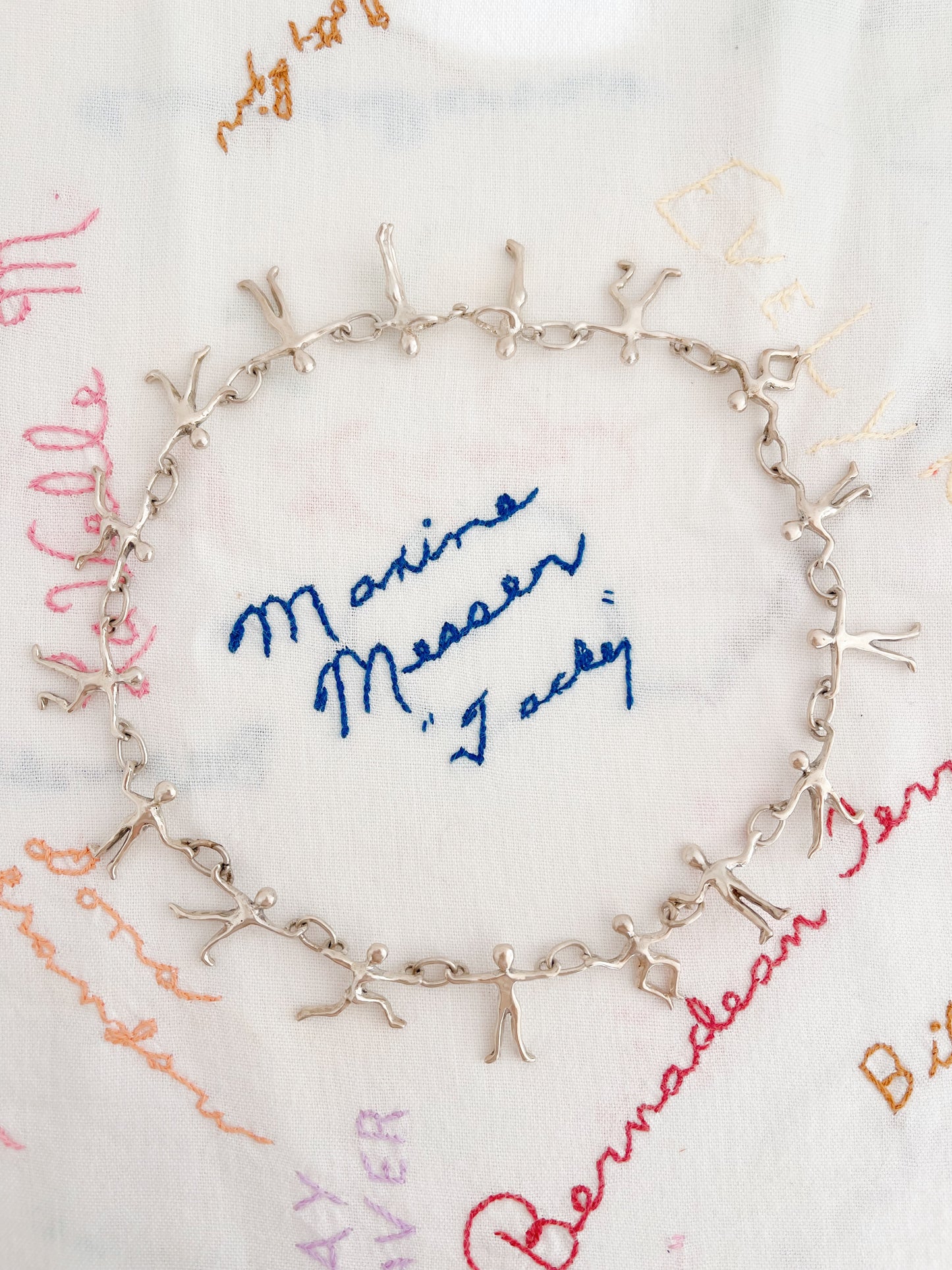 Super Rare! Vintage People Linked Silver Choker Necklace.