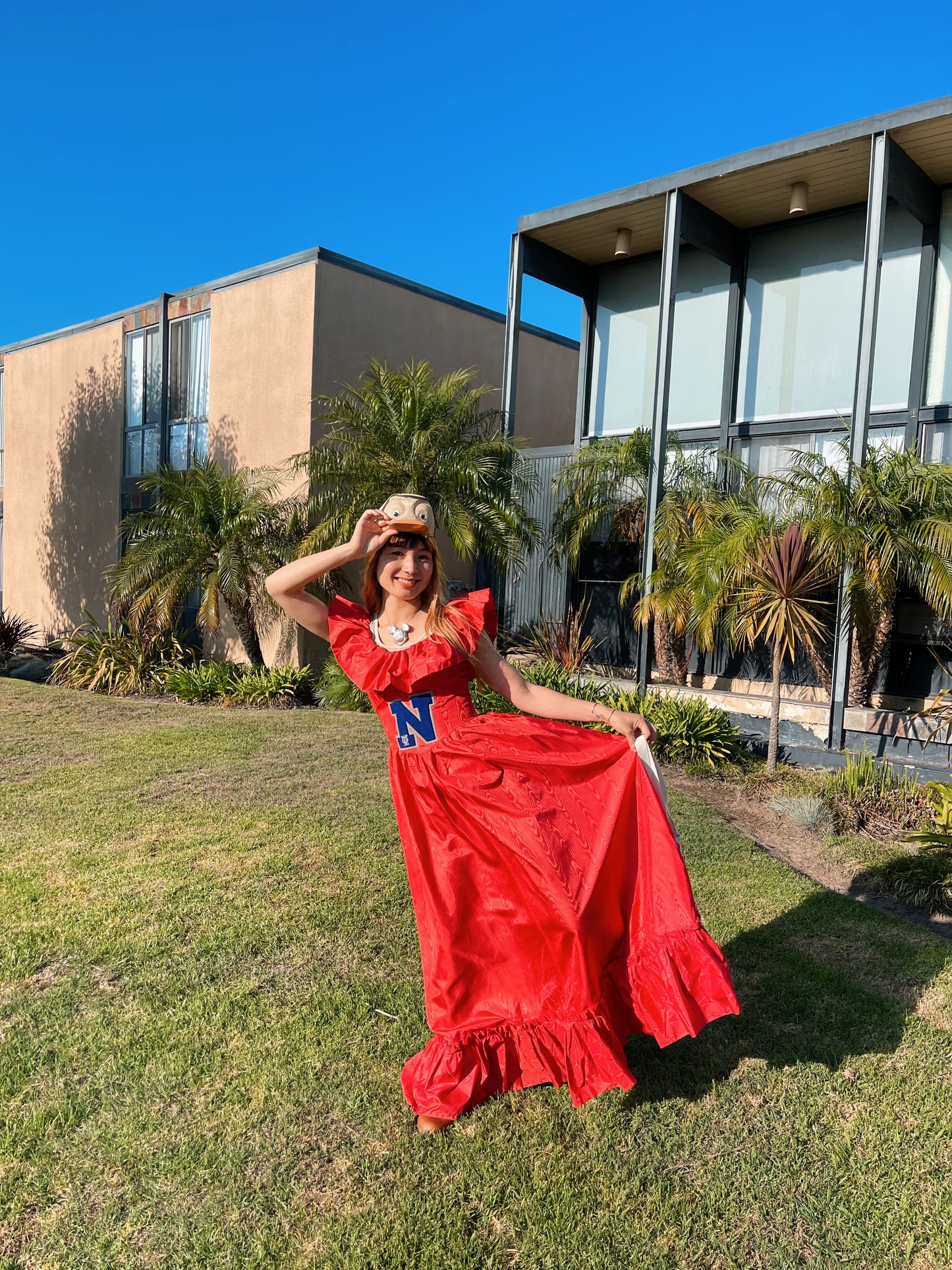 Vintage Red Long Dress With Patch.