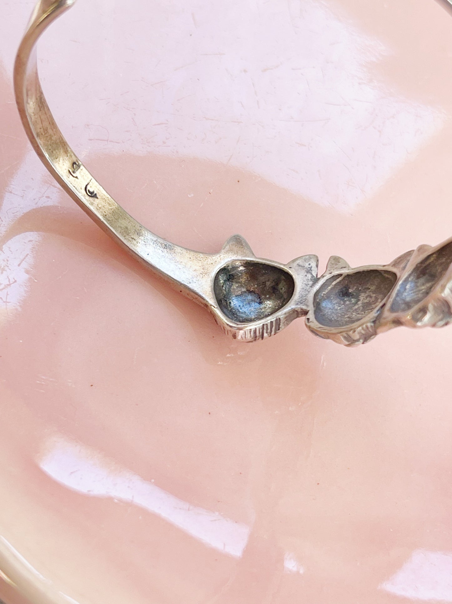 Vintage Cats Sterling Silver Bangle Cuff