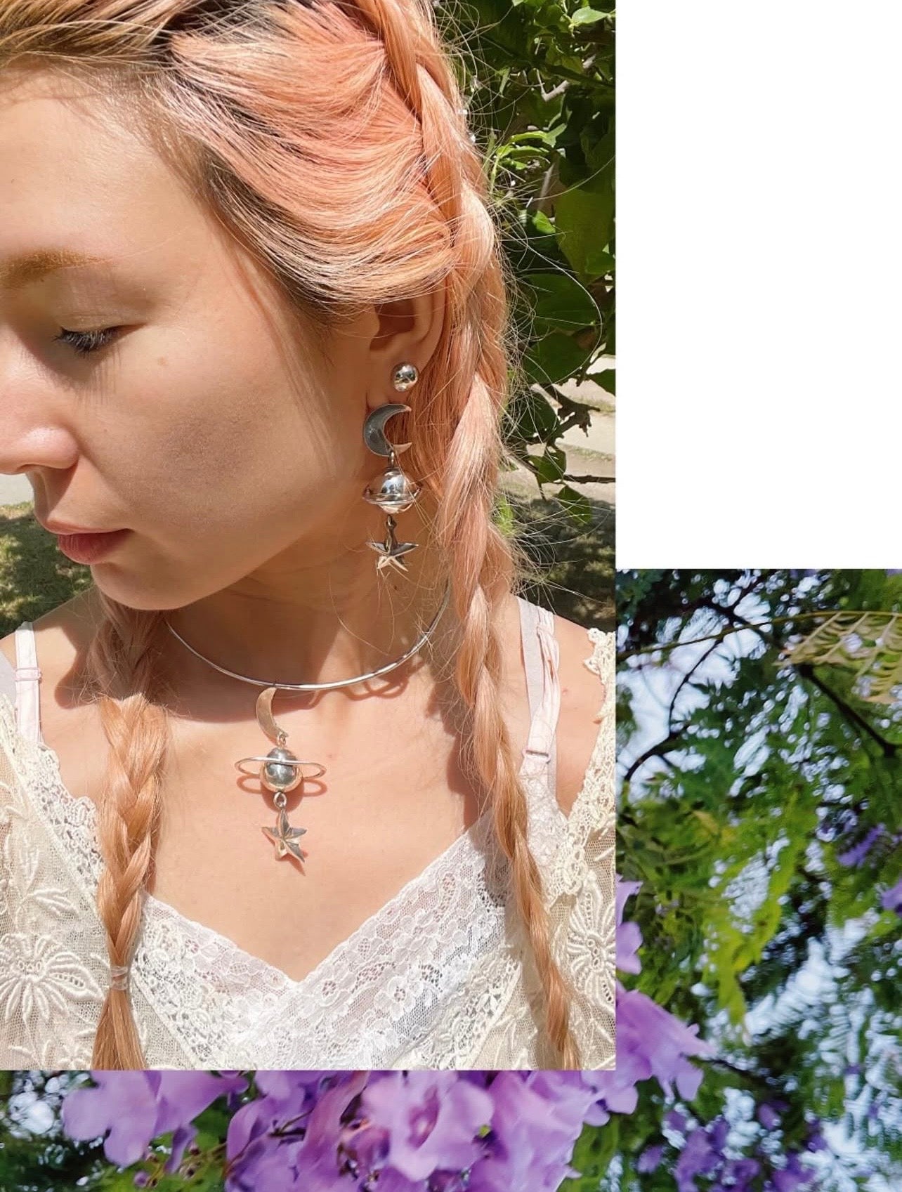 Rare ! Vintage Galaxy Planet Silver 925 Pierce