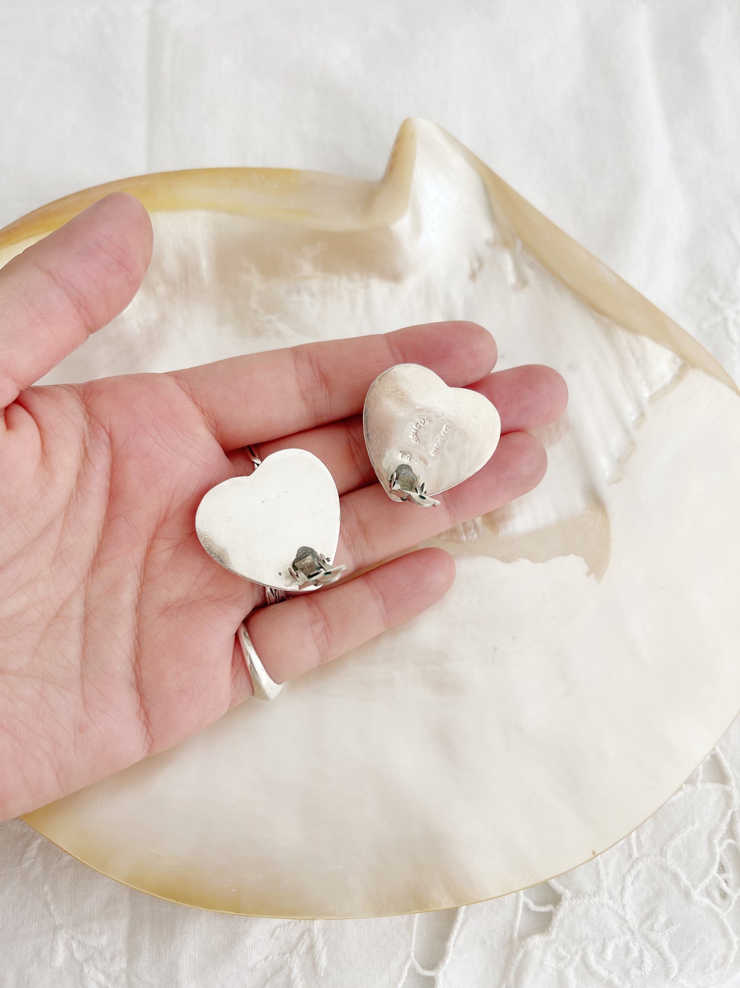 Vintage Large Heart Silver Earrings.