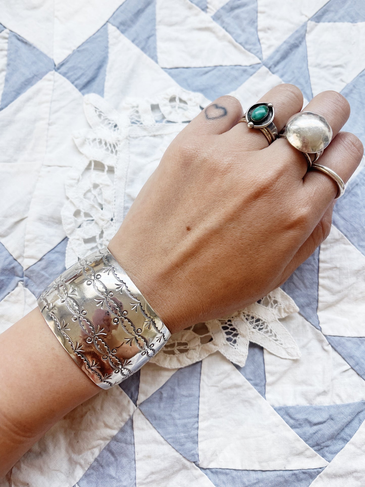 Navajo Stamped Sterling Silver Cuff Bangle