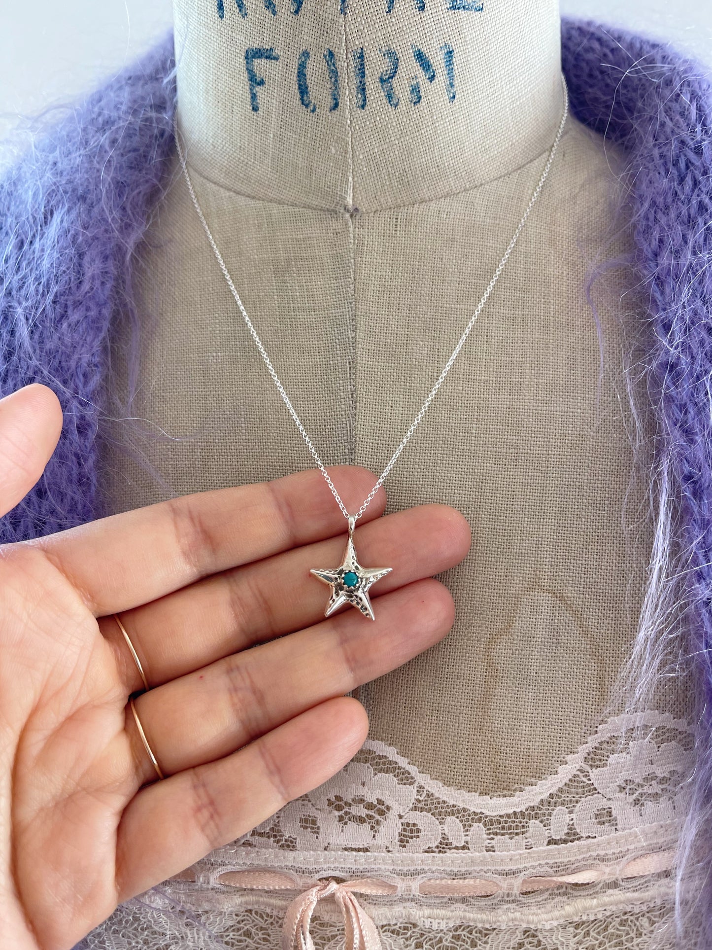 Tiny Star With Turquoise Necklace By Navajo
