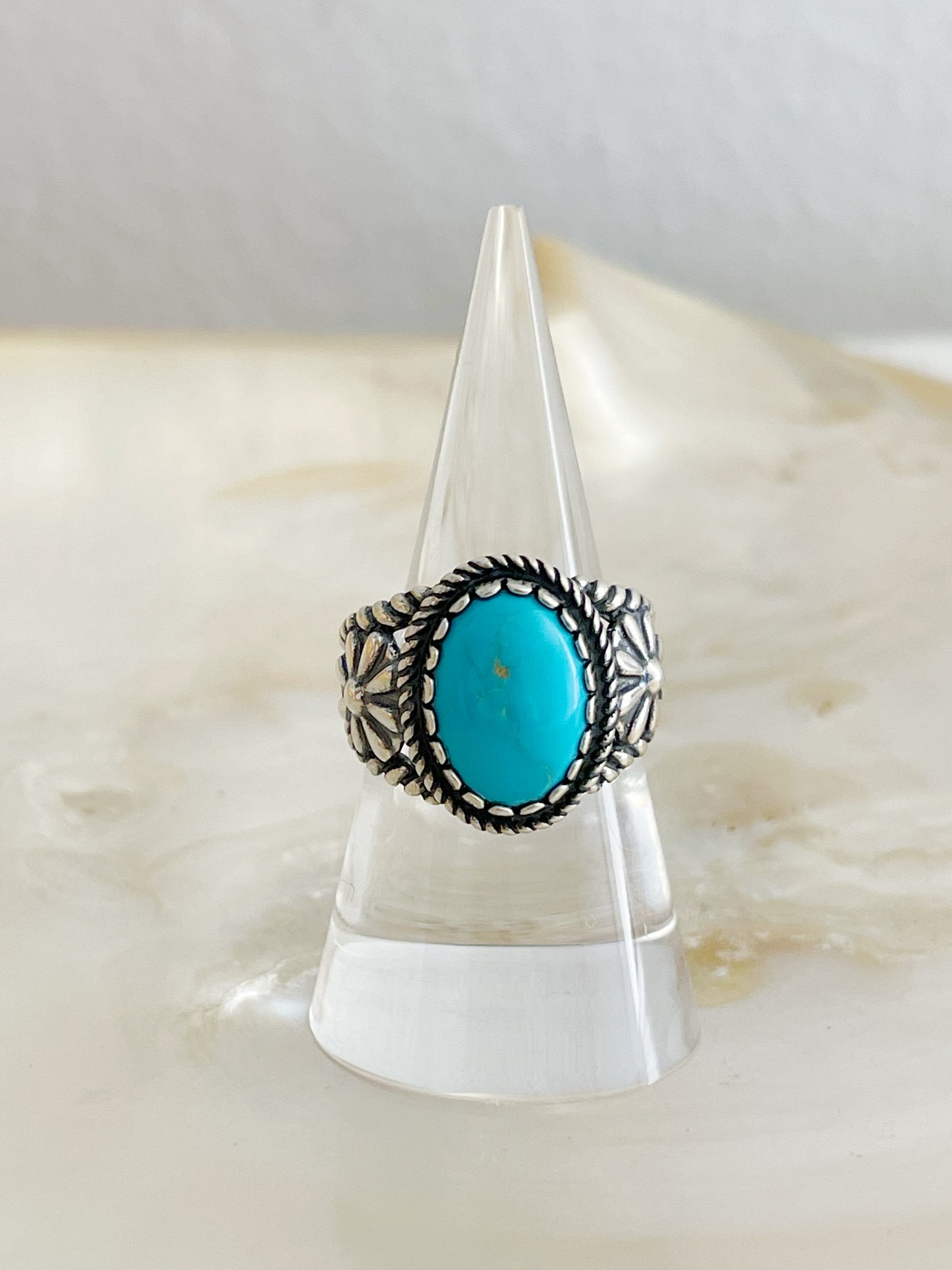 Navajo Turquoise Flowered Ring.