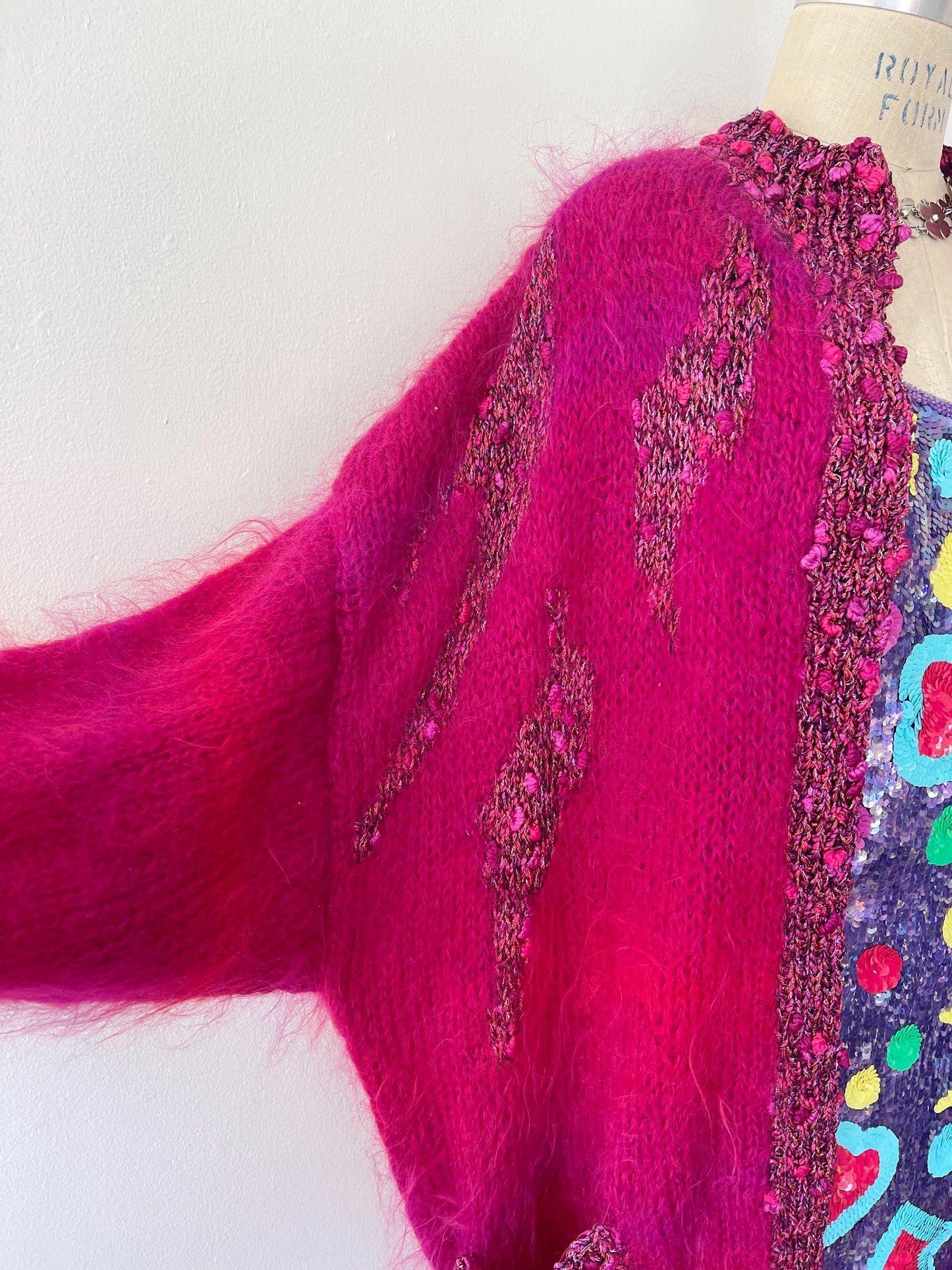 1980s Pink and Purple Mohair Long Cardigan