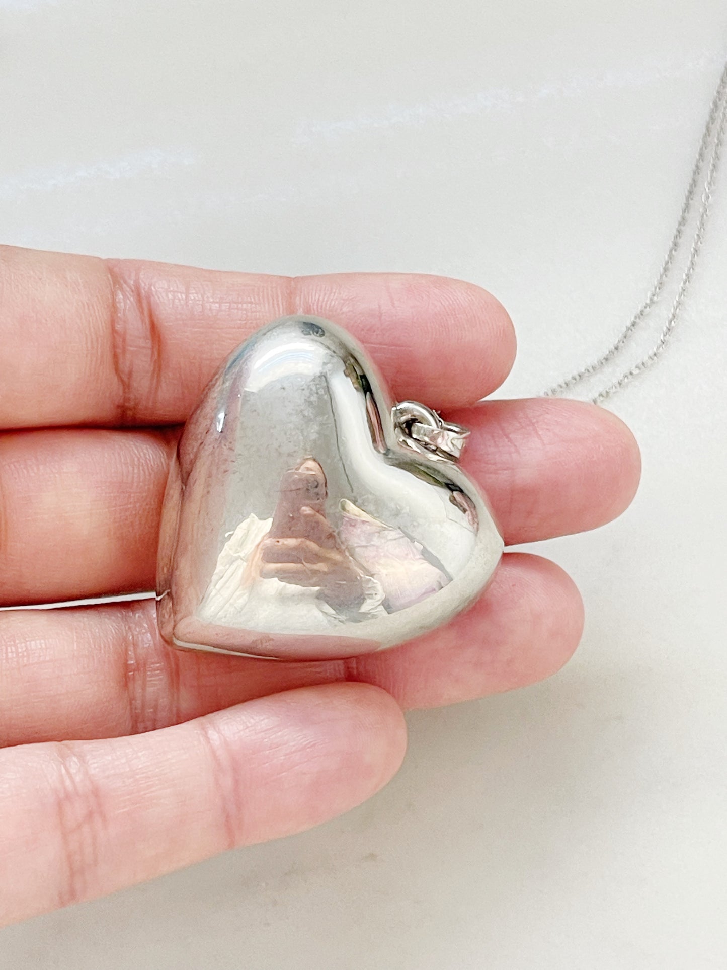 Vintage Large Puffy Heart Charm Necklace