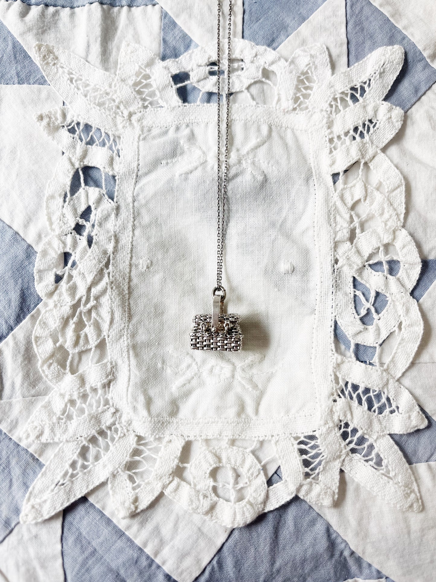 Vintage Silver 925 Basket Charm Pendant