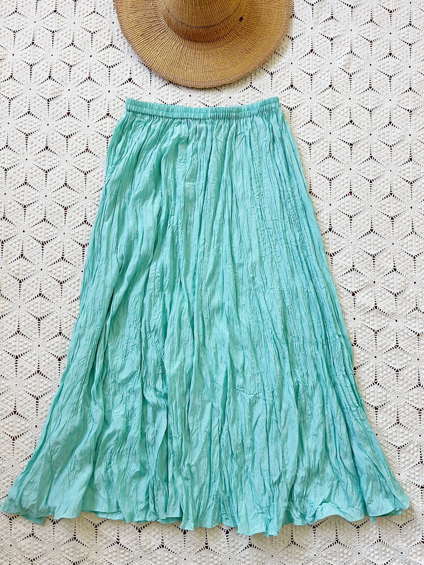 1990s Turquoise Color Maxi Skirt