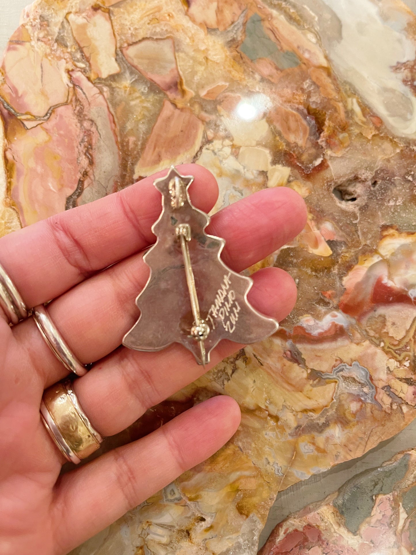 Zuni Tamara Pinto Christmas Tree Brooch and Necklace Top