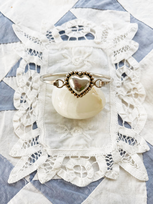 Vintage Mexican Silver Heart Cuff Bangle