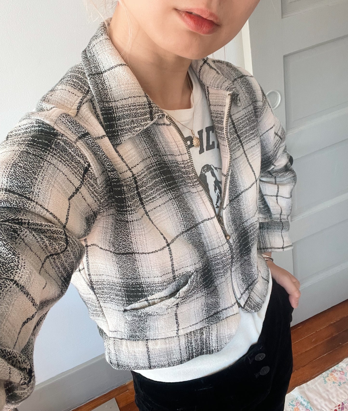 Black and White Plaid Cotton Jacket