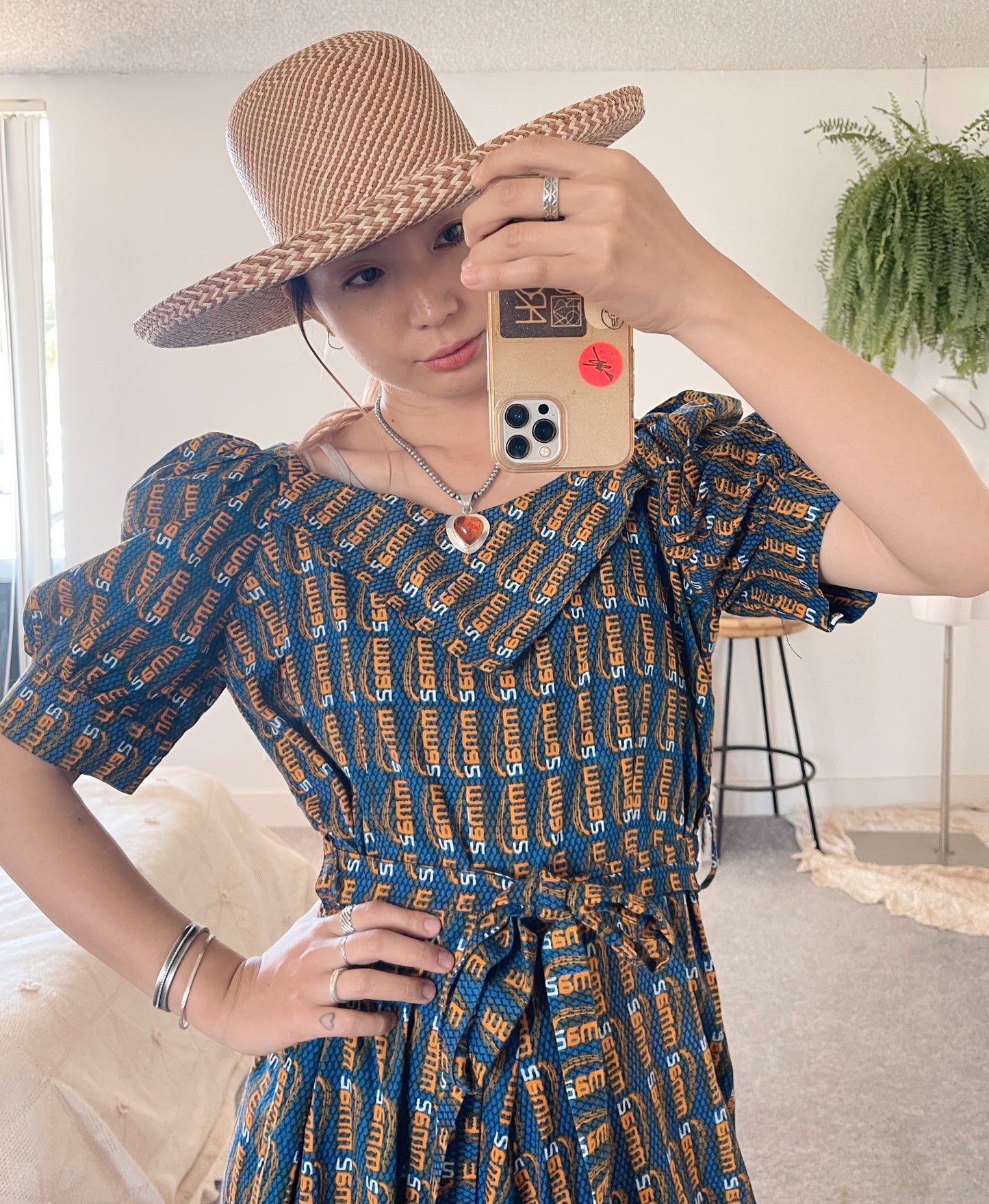 1970’s Puff Sleeve Long Batik Dress.