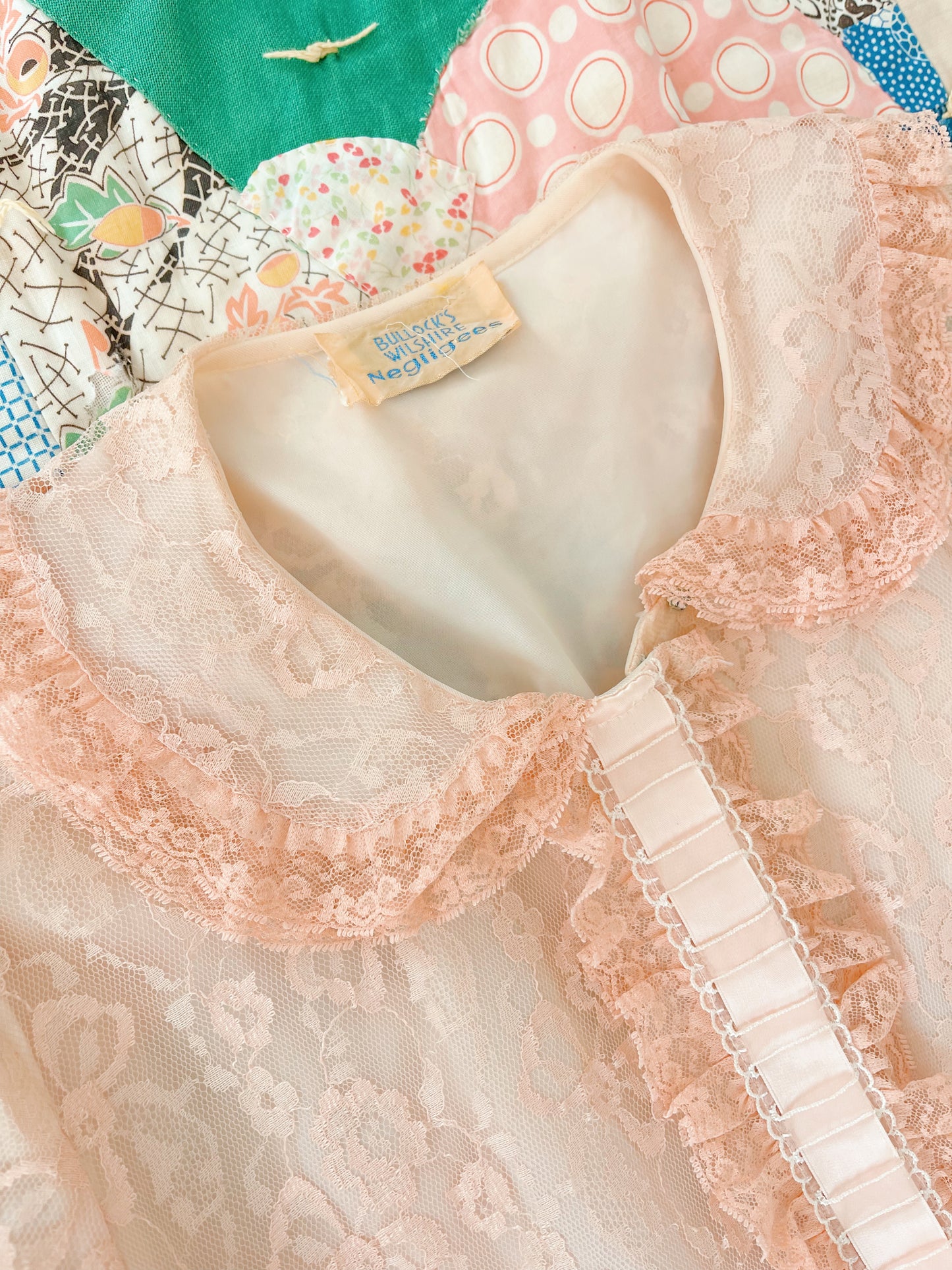 1960s Ribbon Lace Long Night Robe and Slip Dress