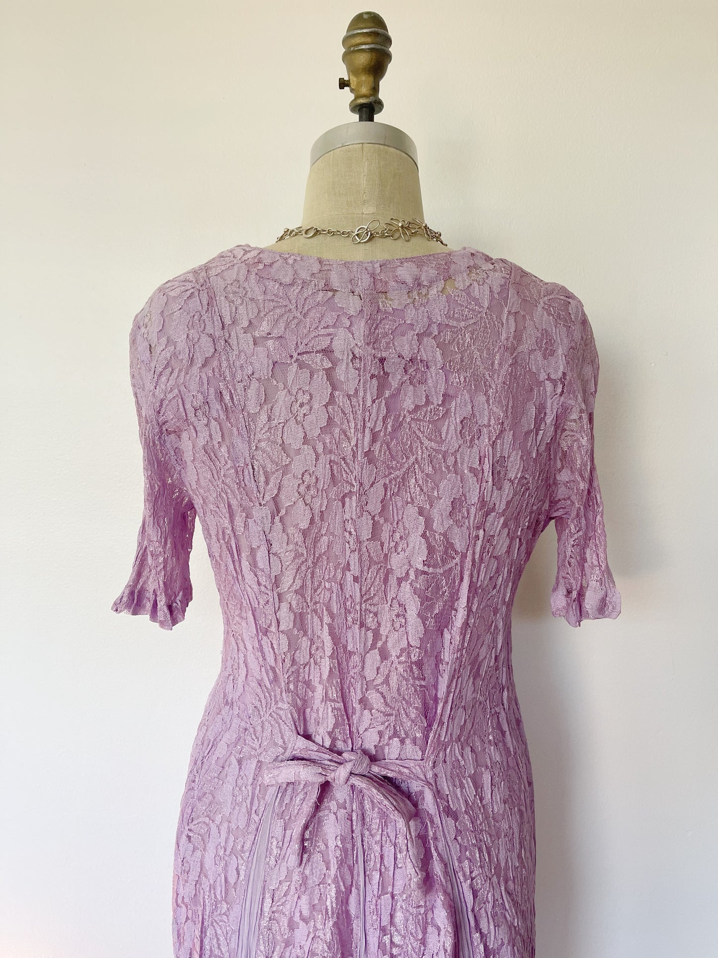 1990s Rayon Purple Color Lace Maxi Dress