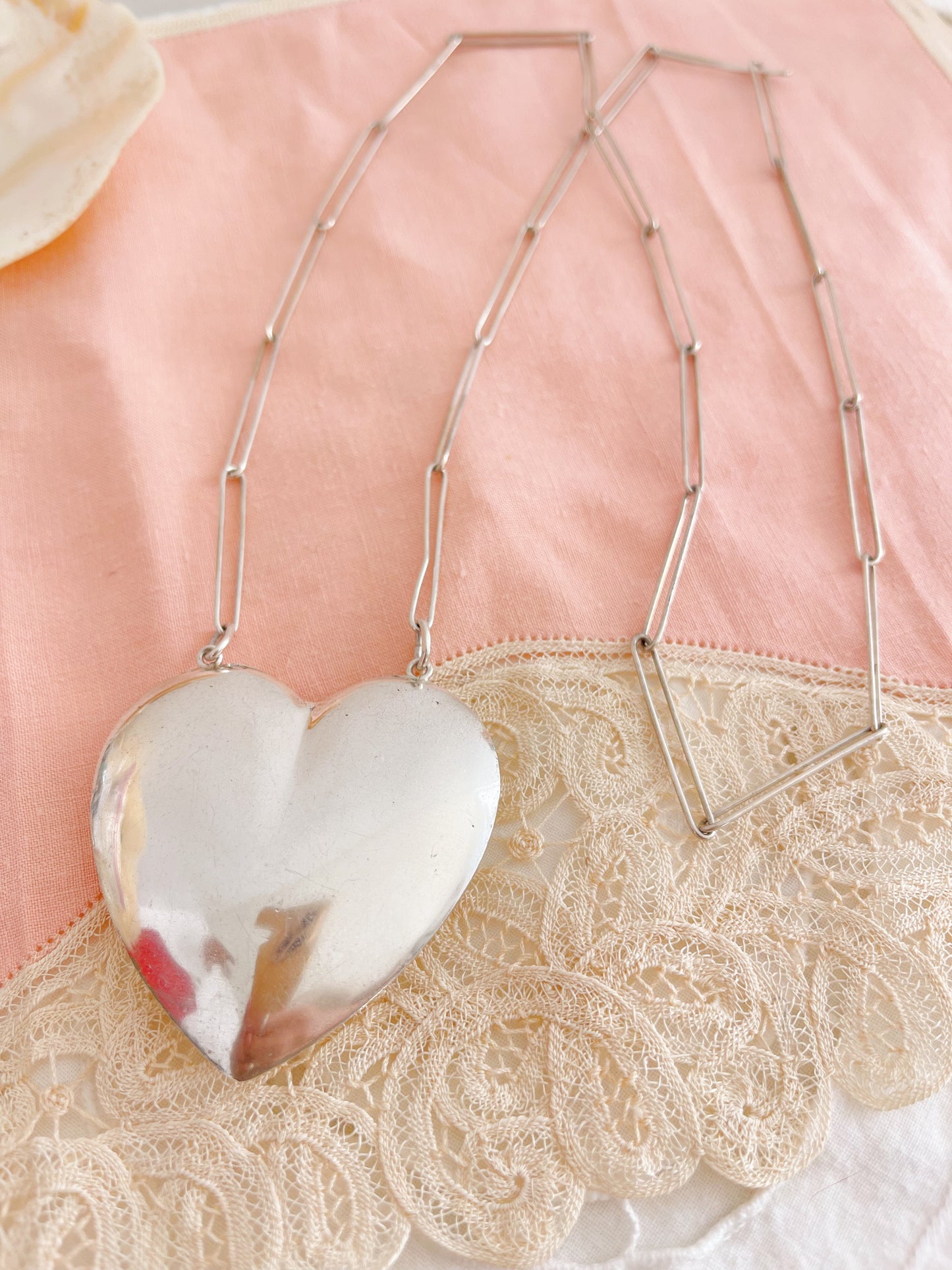 1980‘s Silver Large Puffy Heart Necklace.