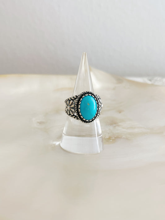 Navajo Turquoise Flowered Ring.