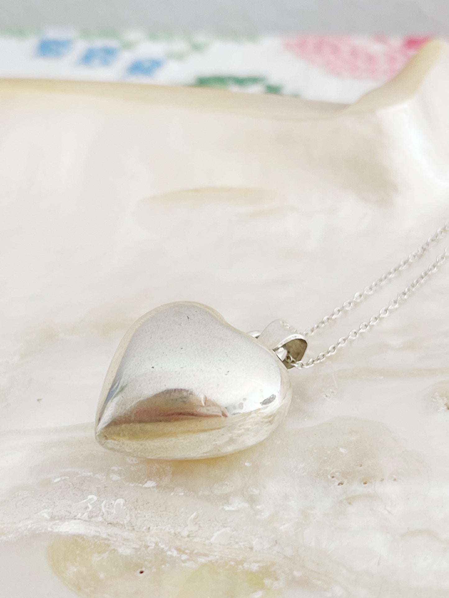 Vintage Puffy Heart Silver Necklace.