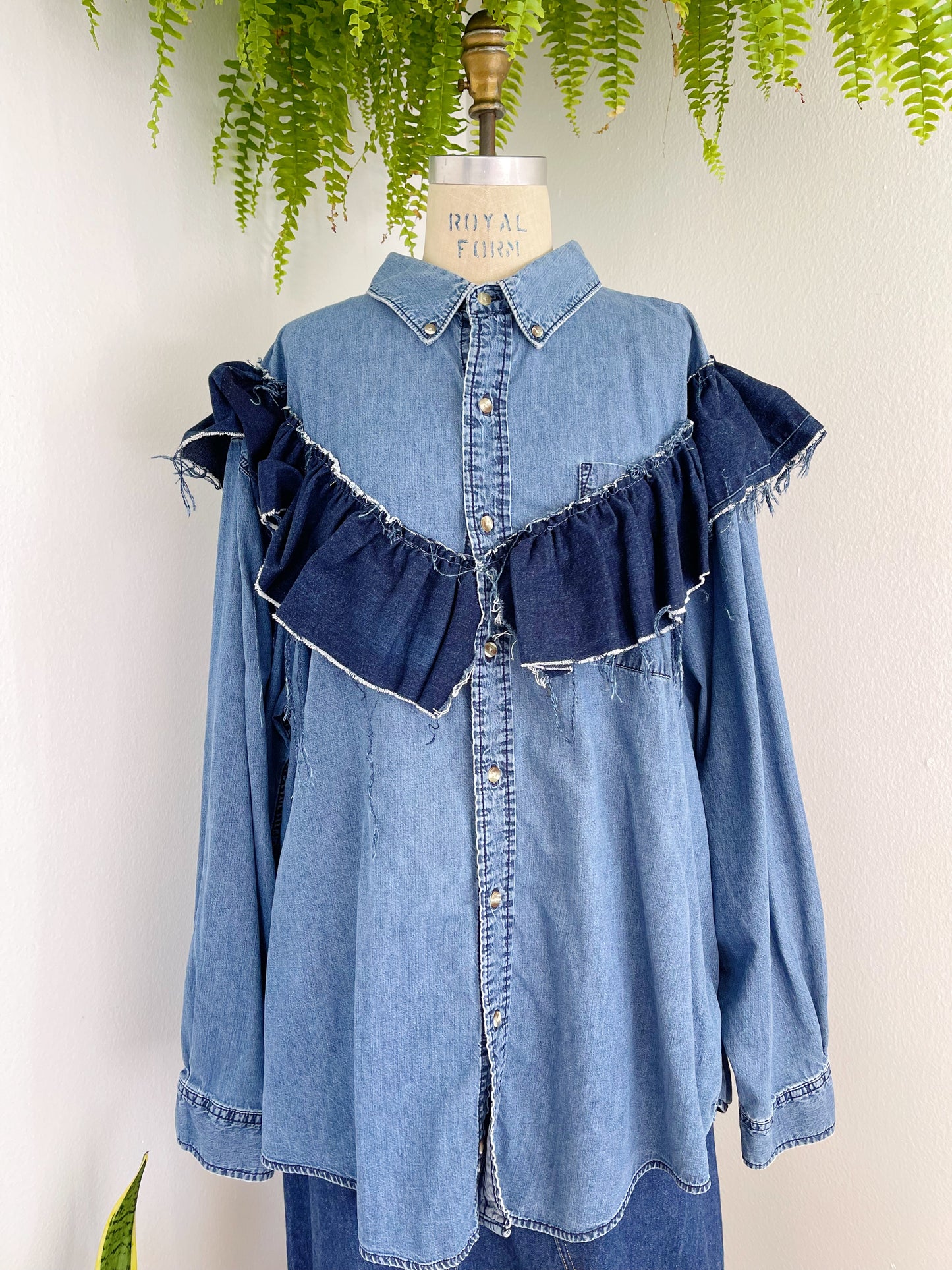 Denim Over Shirt with Frill.