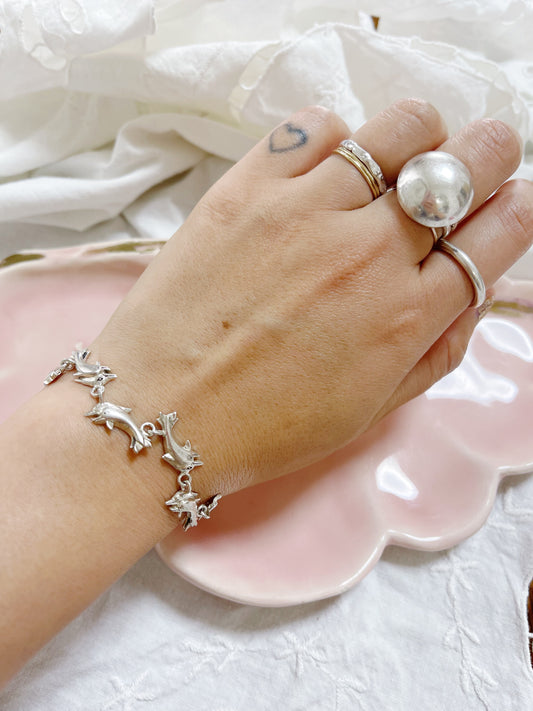 Vintage Dolphin Charm Silver Bracelet