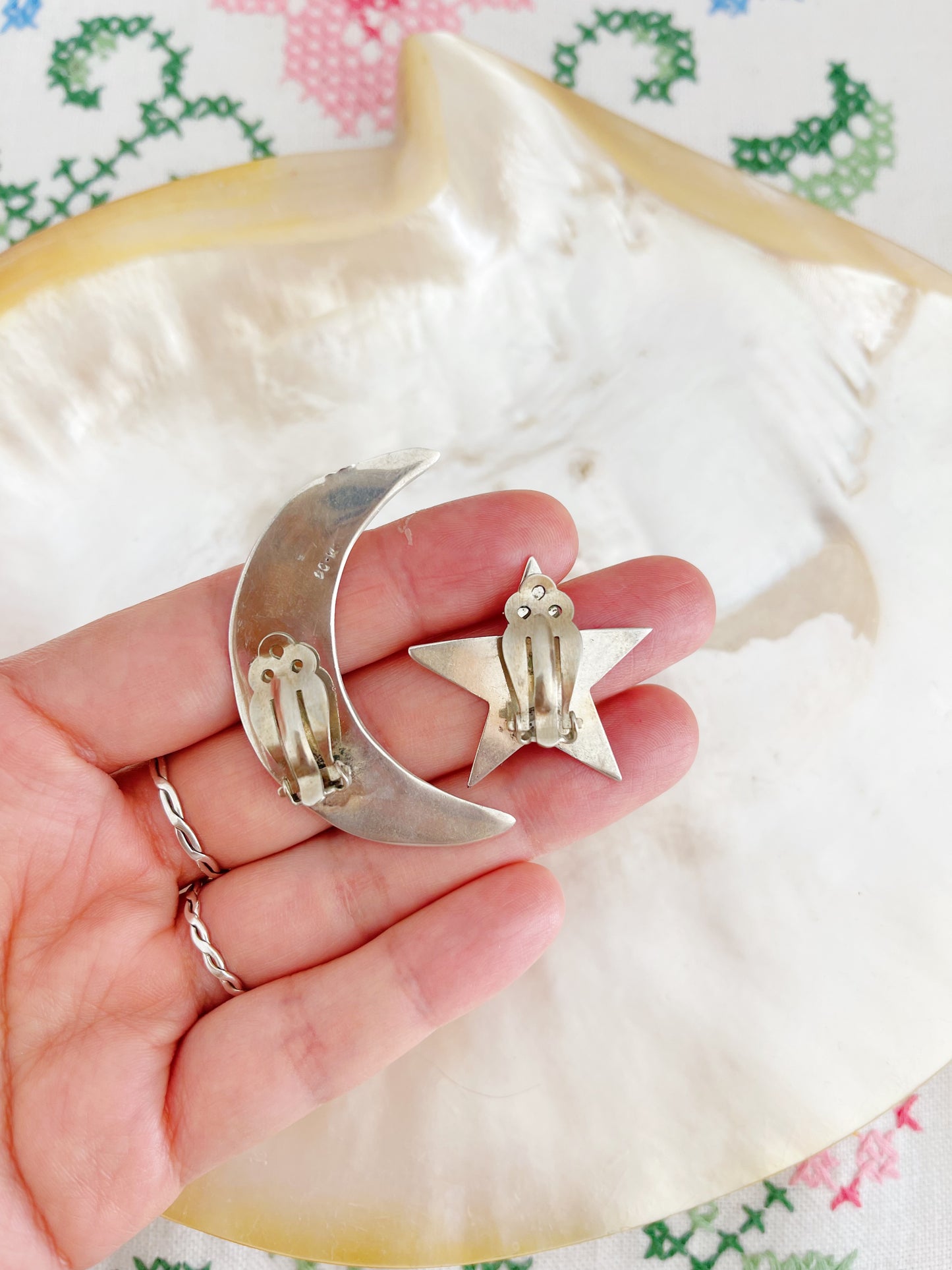 Vintage Moon & Star Silver Earrings.