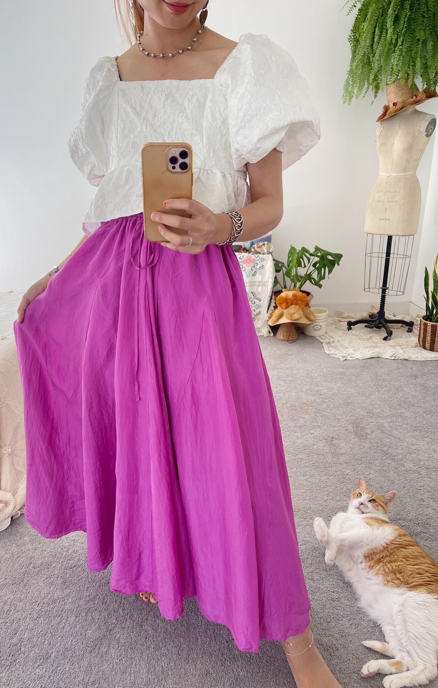 So Cute ! Silk Purple Long Skirt.