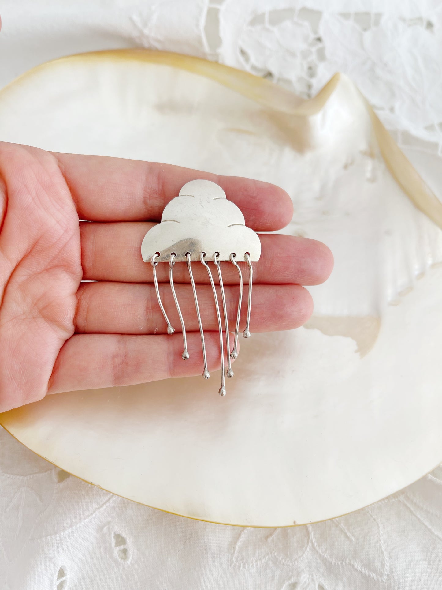 Vintage Navajo Rainy Silver Brooch Pin.