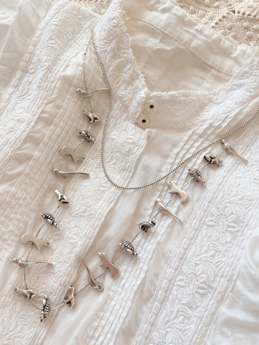 Vintage Heavy Silver Zuni Silver Animal Fetishes Necklace.