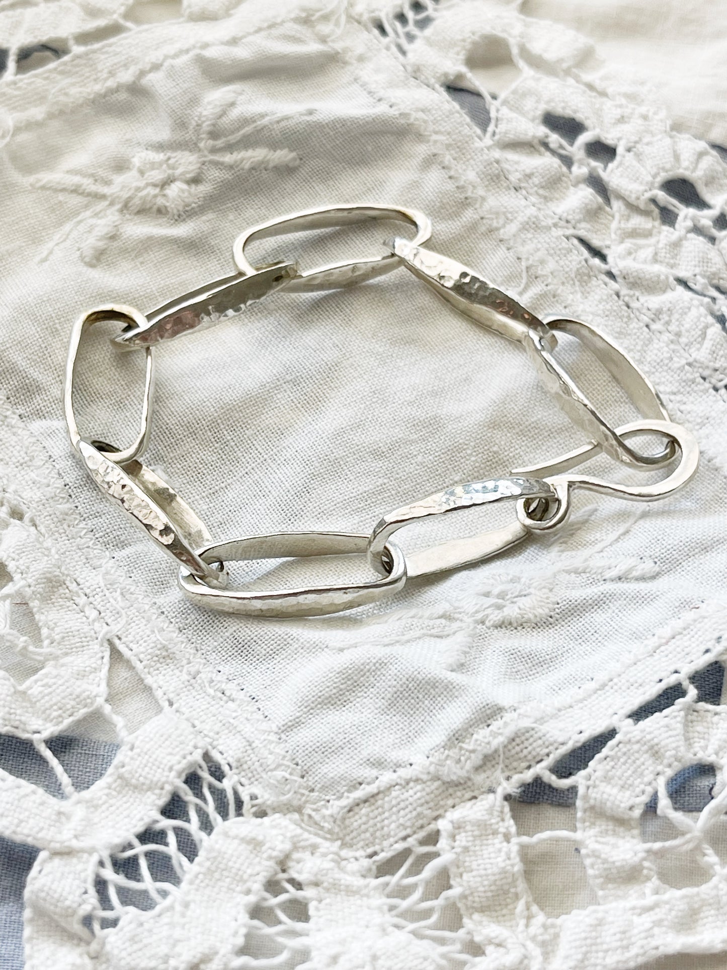 Vintage Hammered Silver Chain Bracelet