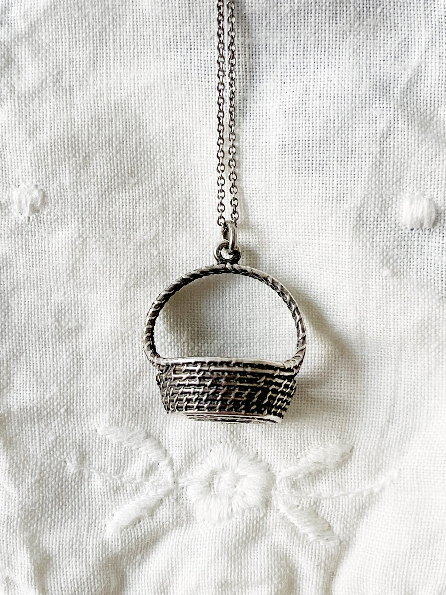 Vintage Silver 925 Basket Charm Pendant