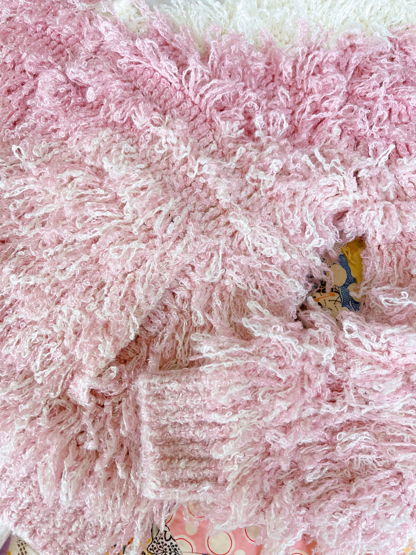1990s Pink and White Shaggy Shaggy Cardigan