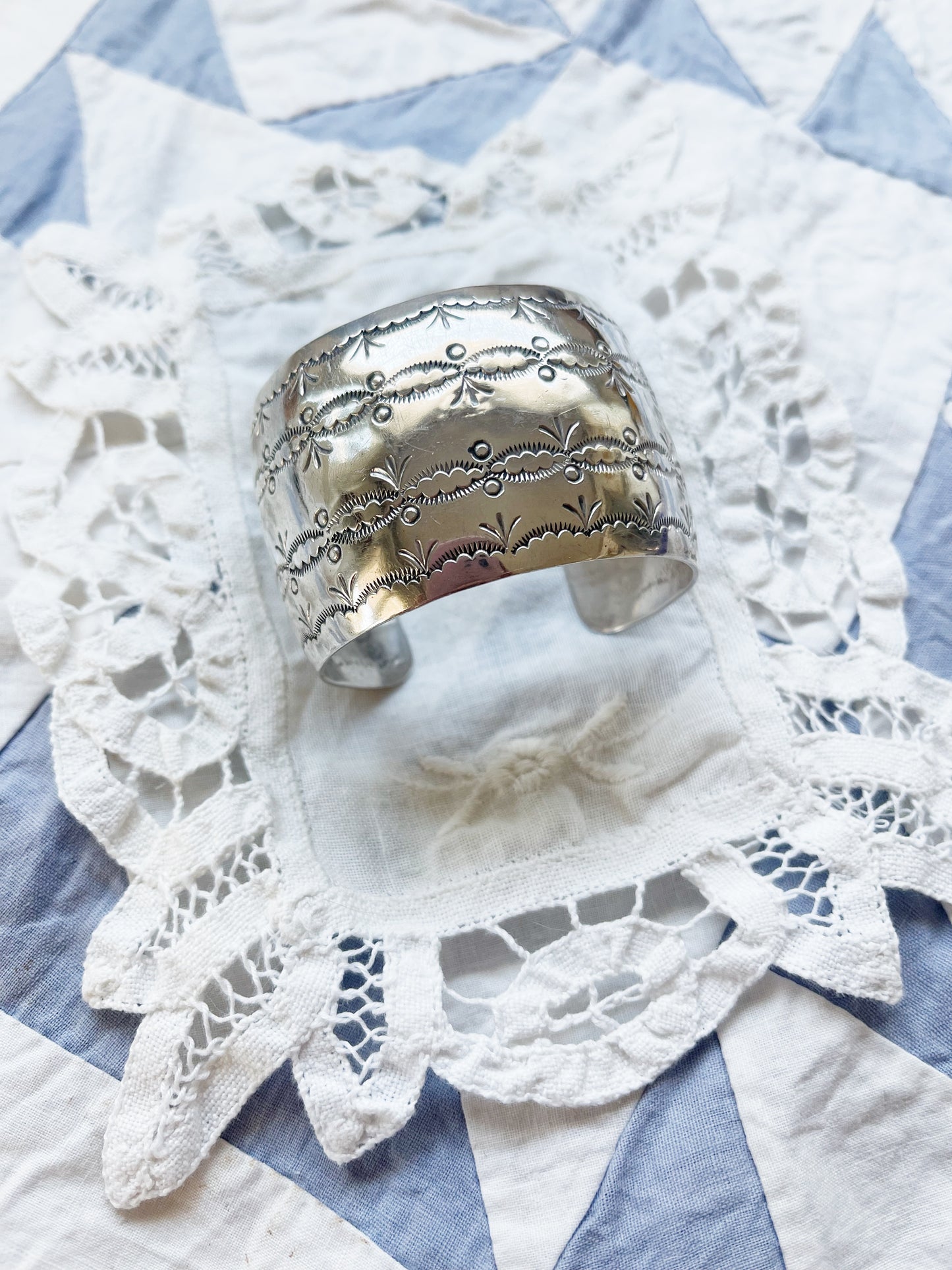 Navajo Stamped Sterling Silver Cuff Bangle