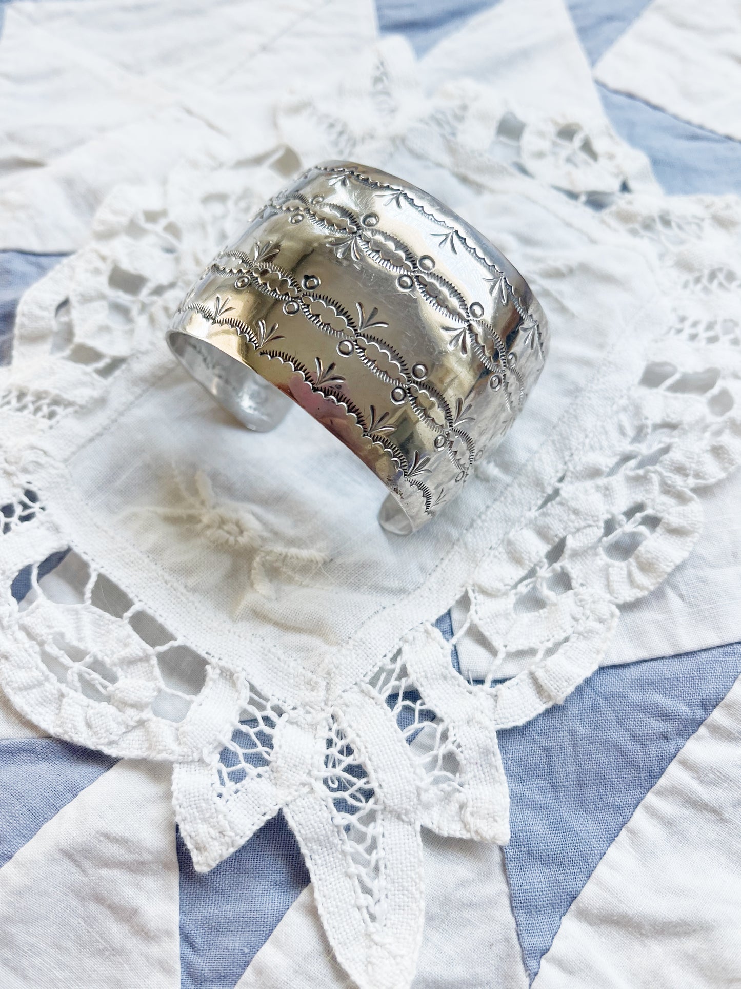Navajo Stamped Sterling Silver Cuff Bangle