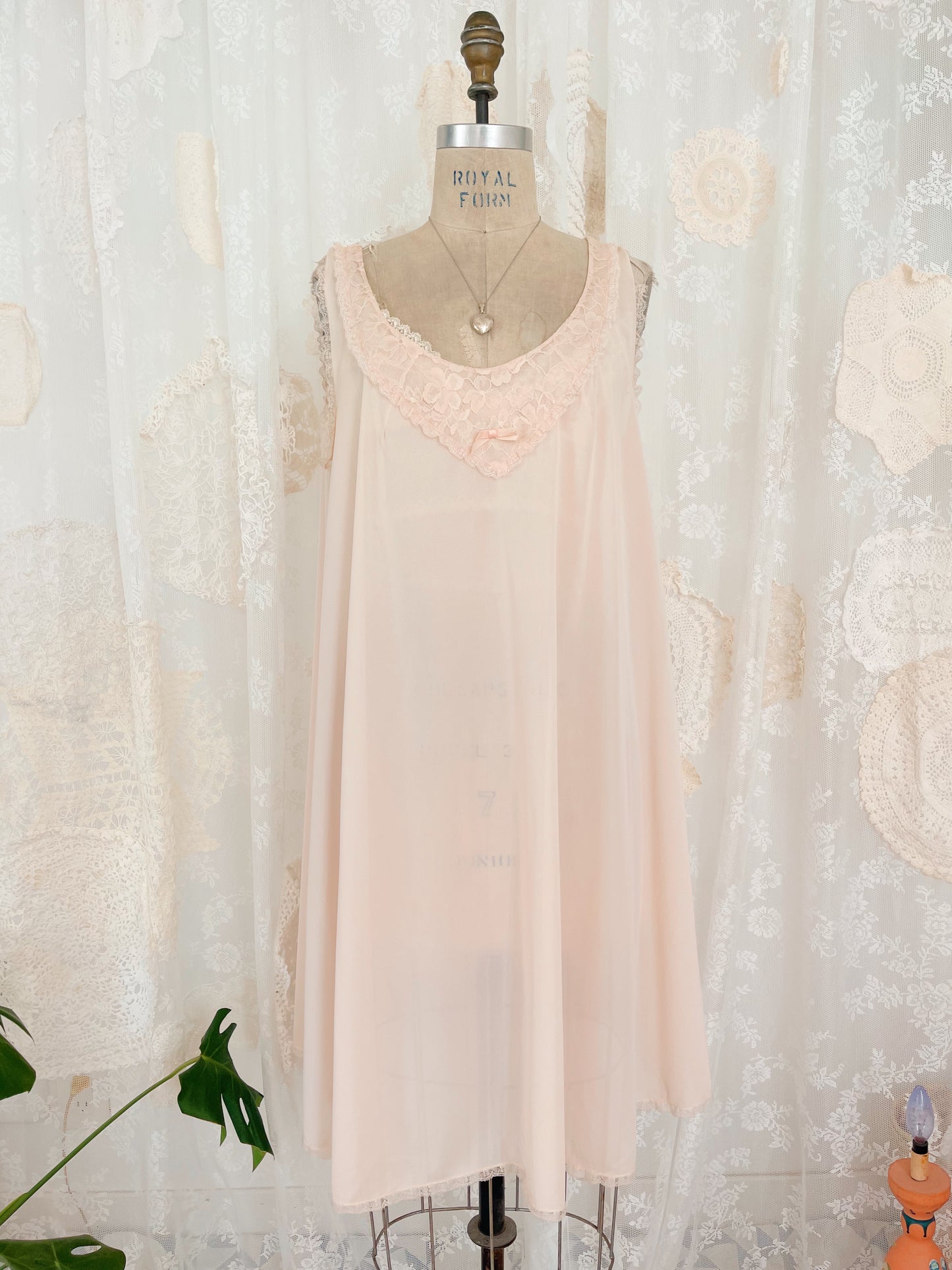1960s Ribbon Lace Long Night Robe and Slip Dress