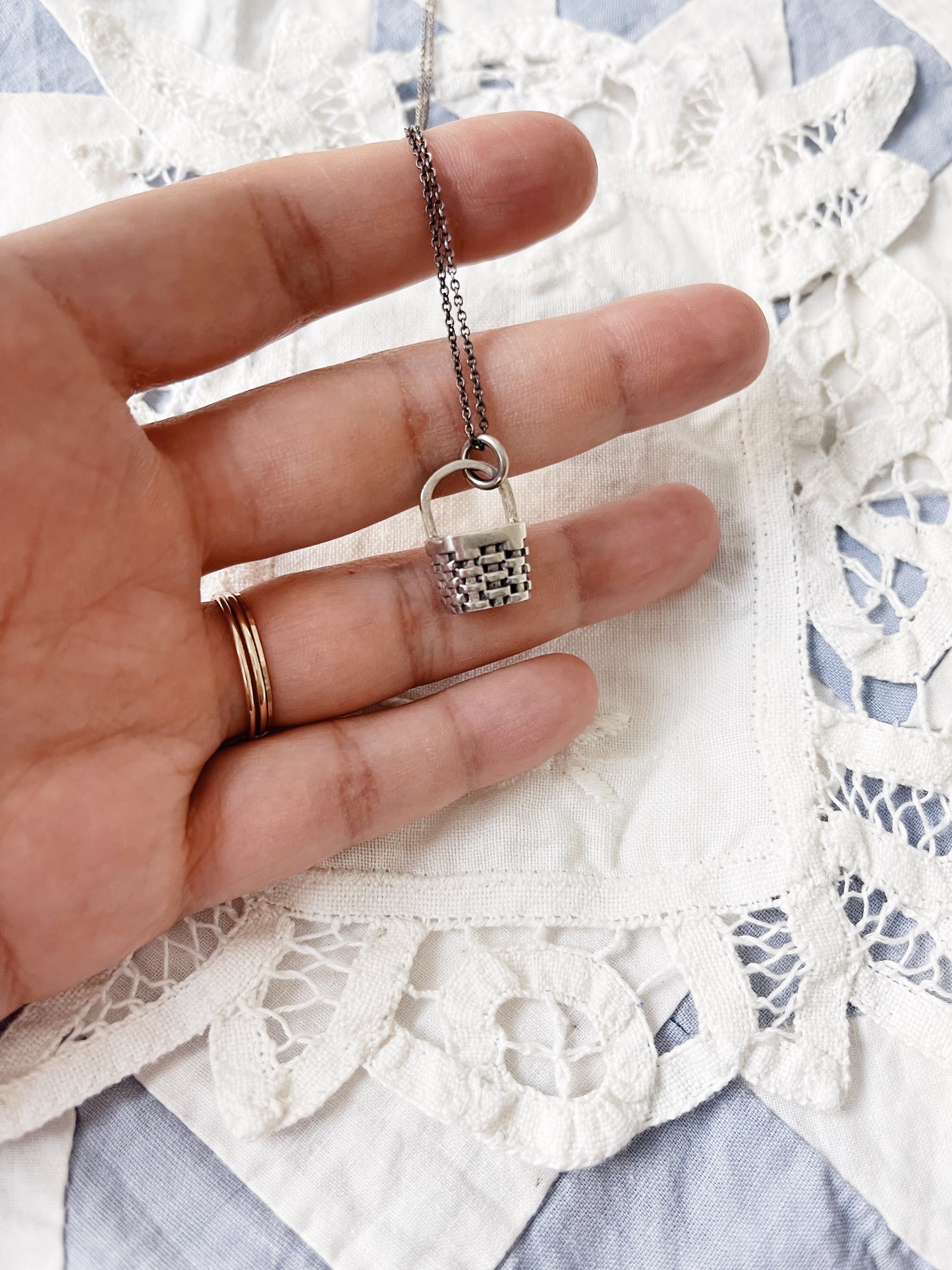 Vintage Sterling Silver Basket Charm Pendant
