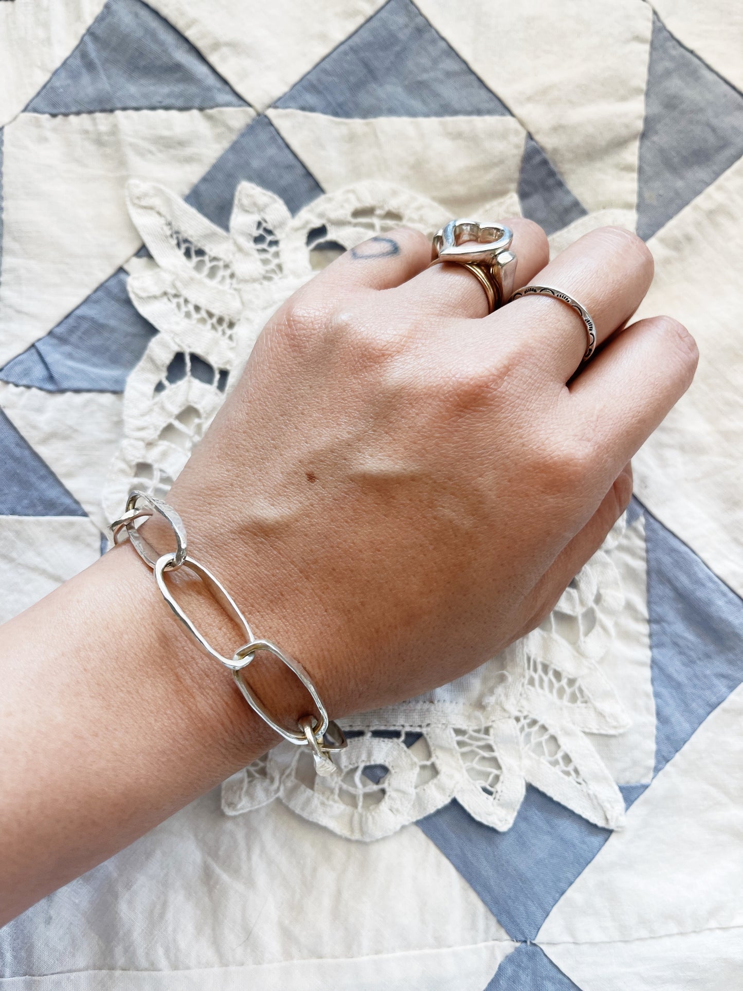 Vintage Hammered Silver Chain Bracelet