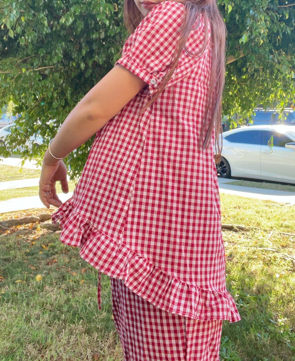 Red Color Gingham Checked Setup