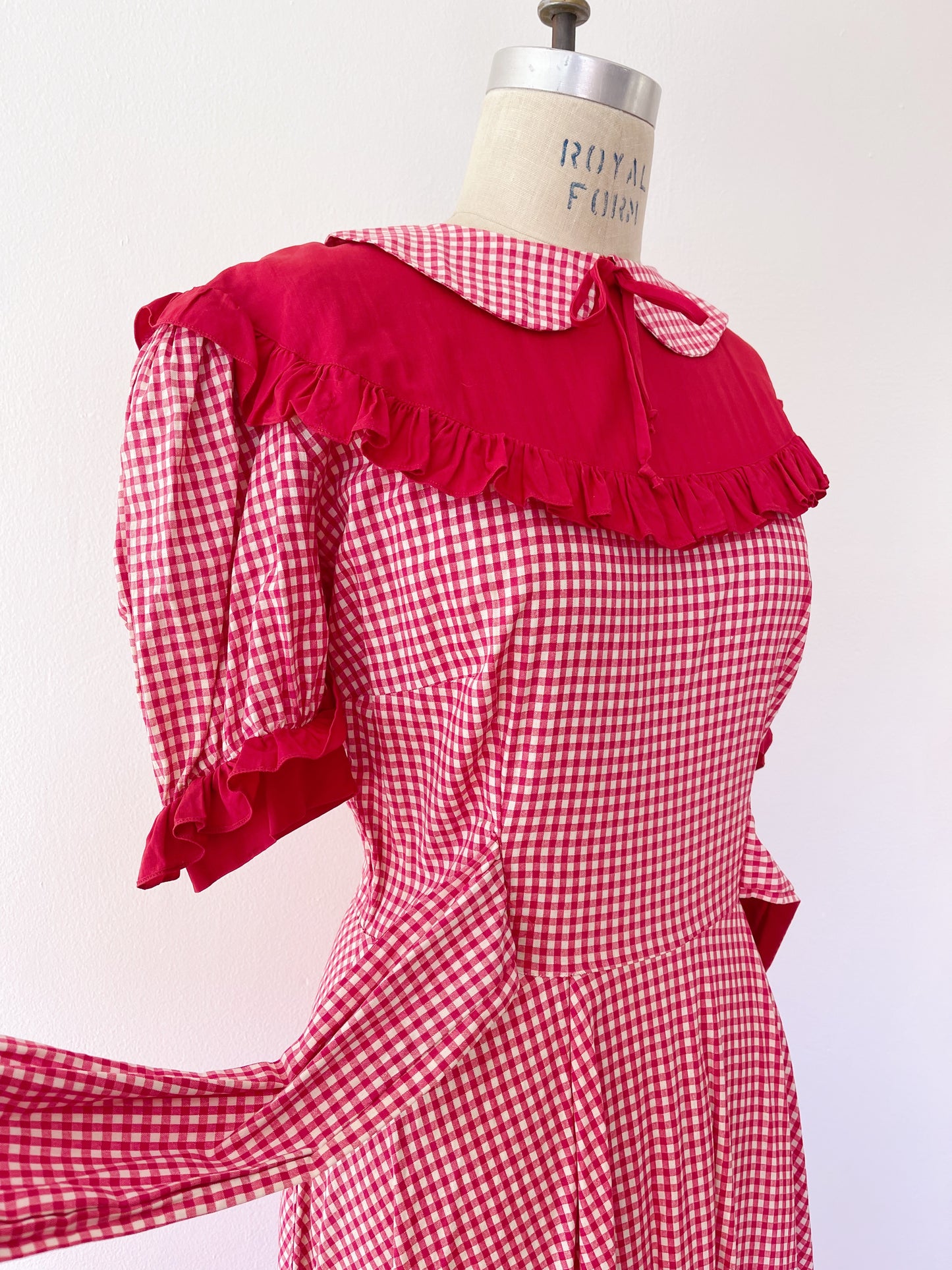 1950s Red Gingham Checked Long Dress