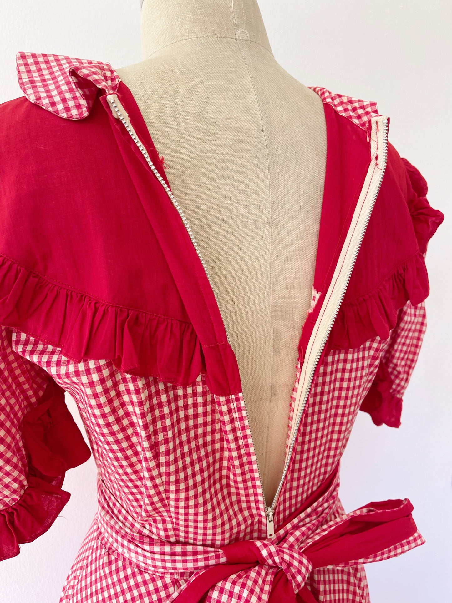 1950s Red Gingham Checked Long Dress
