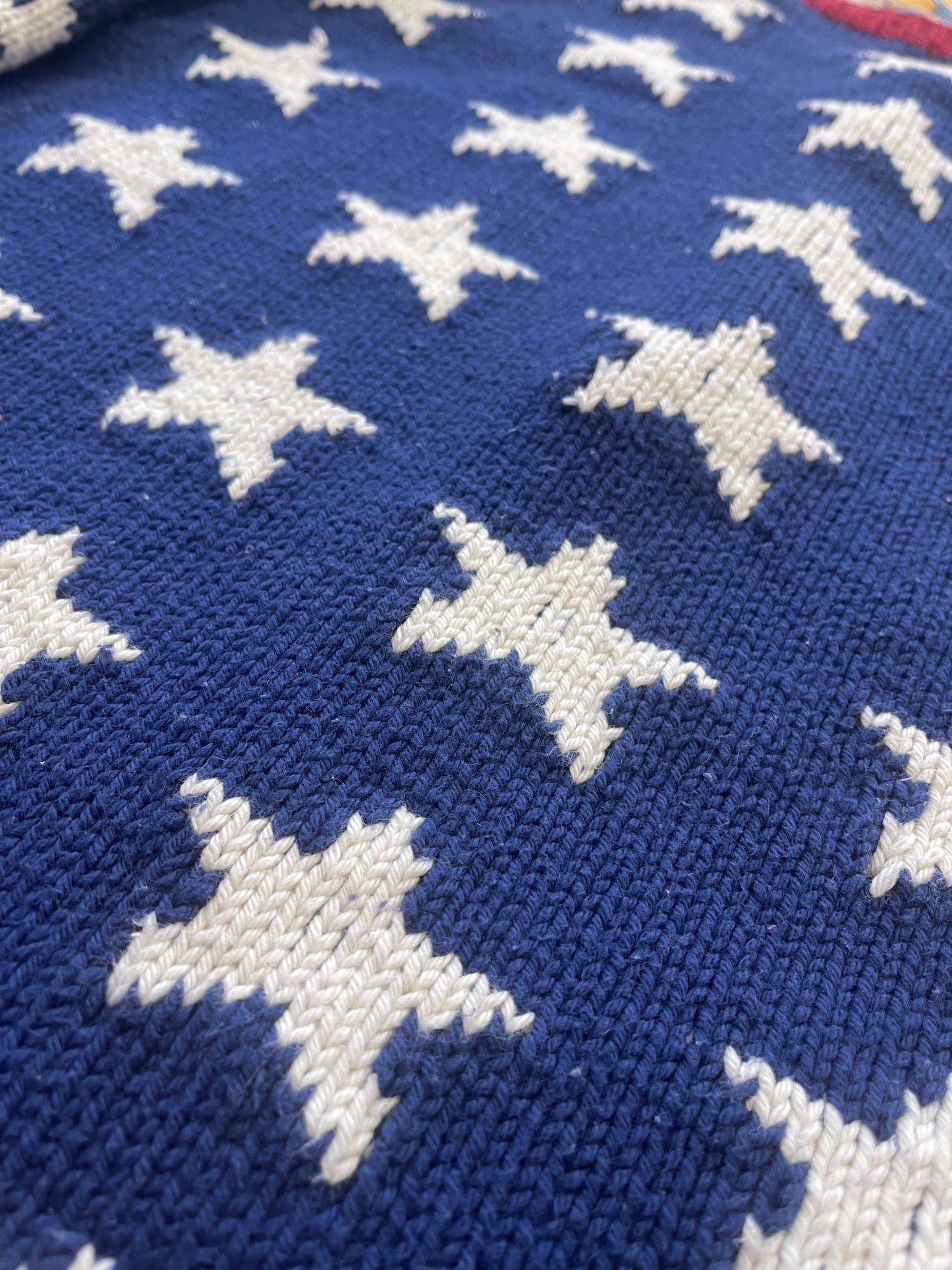 1990s U.S.A.Stars Cotton Hand Knitted Cardigan