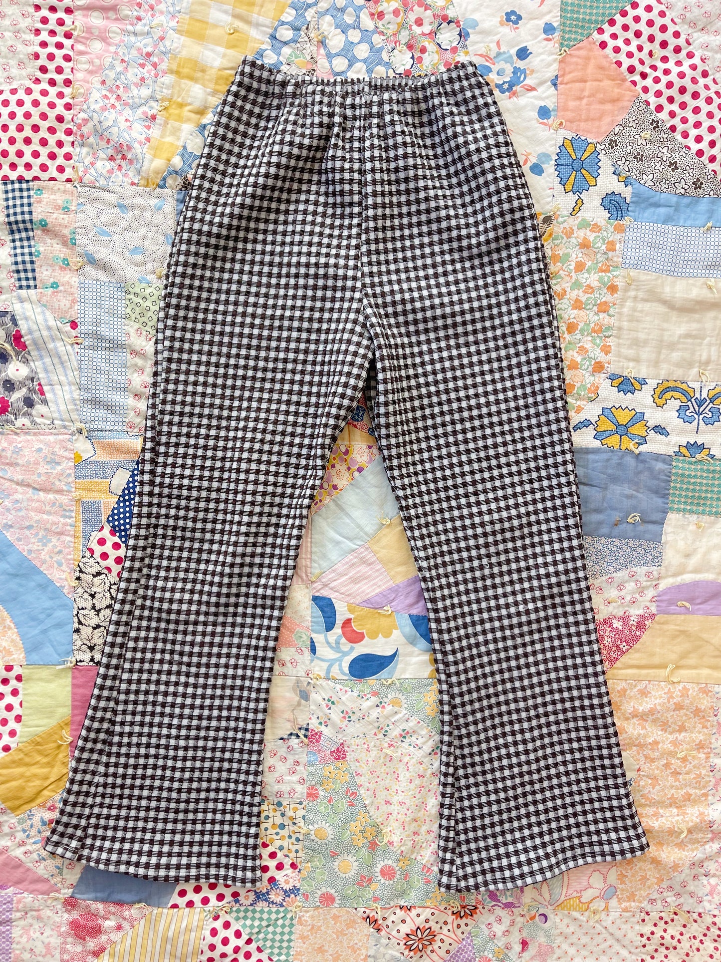 1970s Brown and White Checked Flare Pants