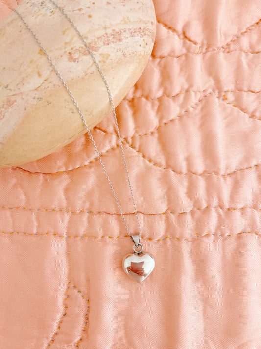 Vintage Puffy Heart Charm Necklace
