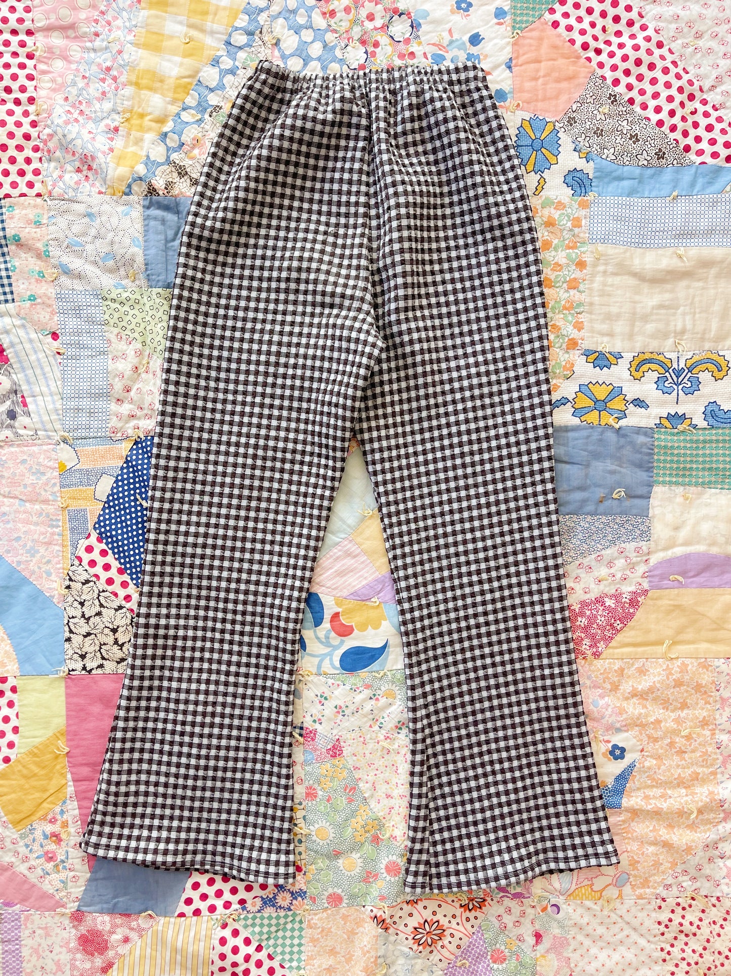 1970s Brown and White Checked Flare Pants