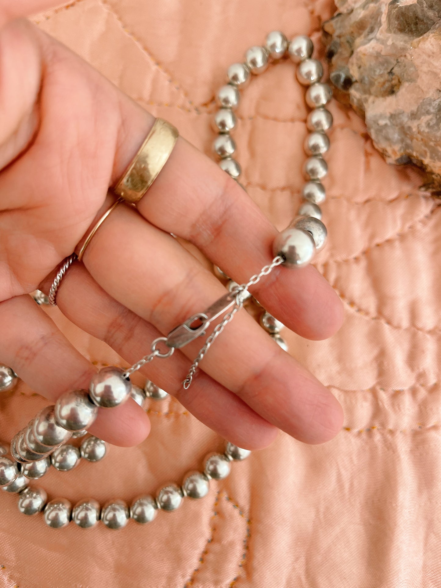 Vintage Mexican Silver Ball Beads Long Necklace