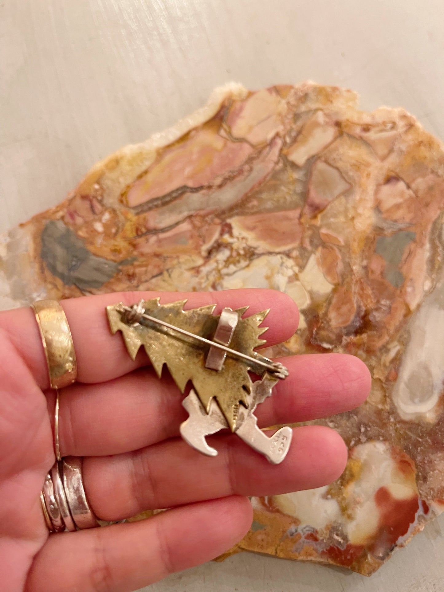 Vintage Christmas Tree Brass and Silver Brooch Pin