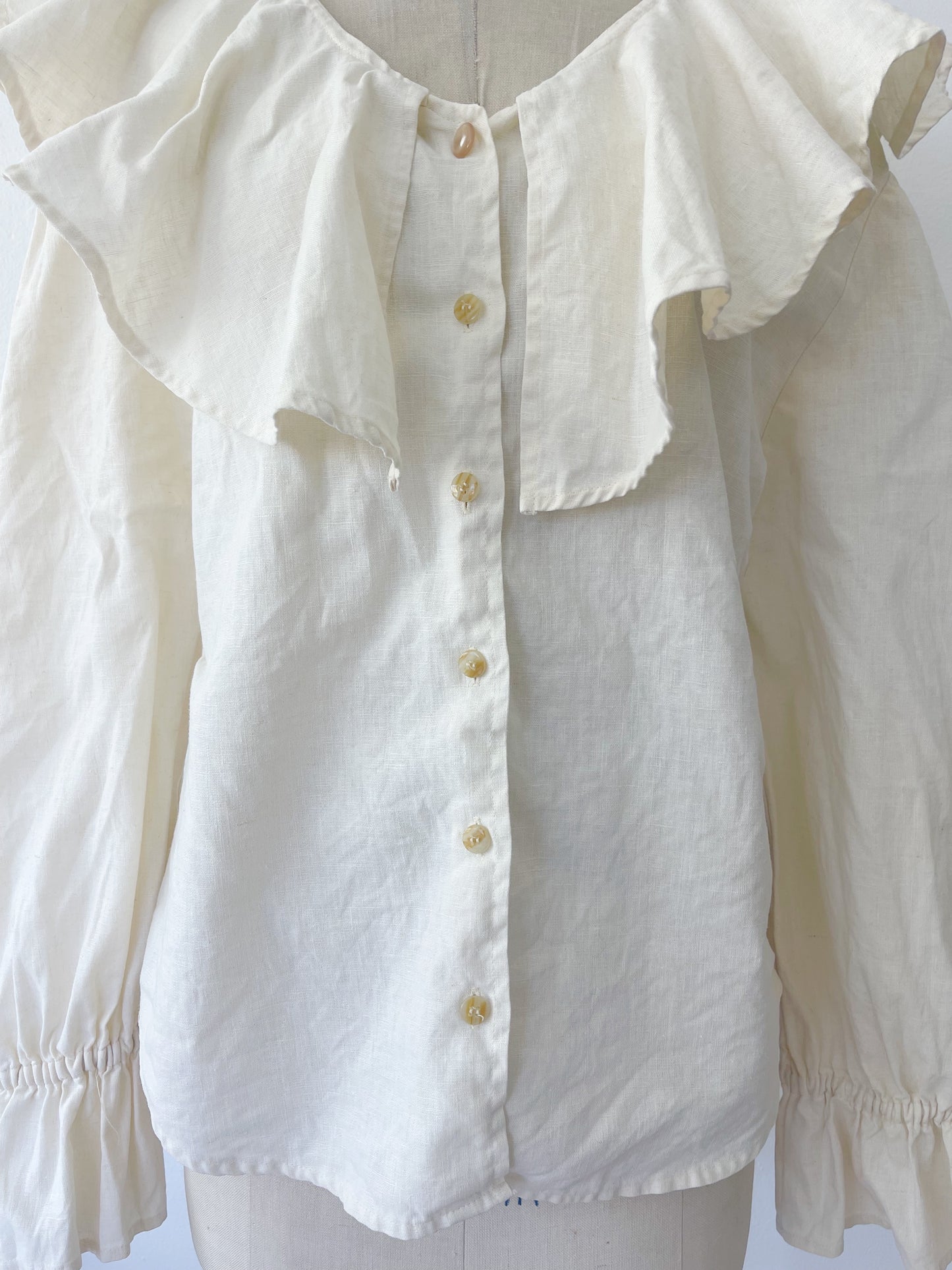 Vintage Cotton Linen Big Collar Frill Blouse