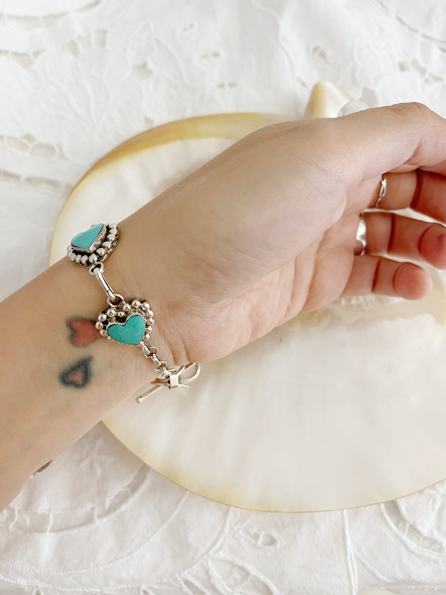 Navajo Turquoise Heart Link Bracelet.