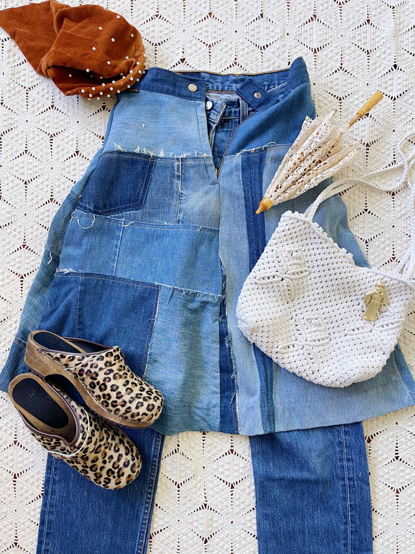1970s Vintage Patchworks Denim Skirt